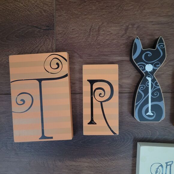 Trick Or Treat Wood Blocks Striped Cat Candy Corn 11pc Halloween Home Decor - Picture 6 of 11